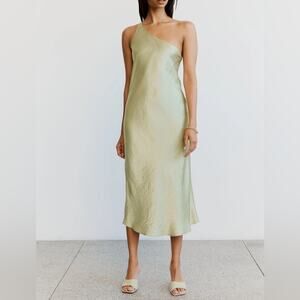 Third Form Women’s Crush Bias One Shoulder Silky Midi Dress In Apple Green Sz 2
